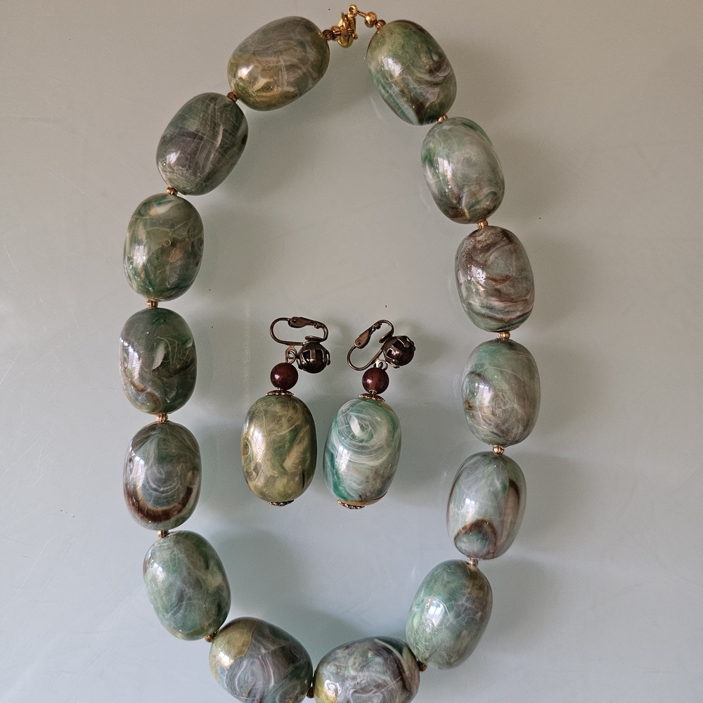Artisan Green and Brown Beaded Necklace Set